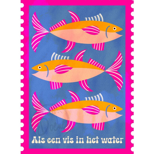 Illustratie Ansichtkaart –VISSEN- Van Doeke