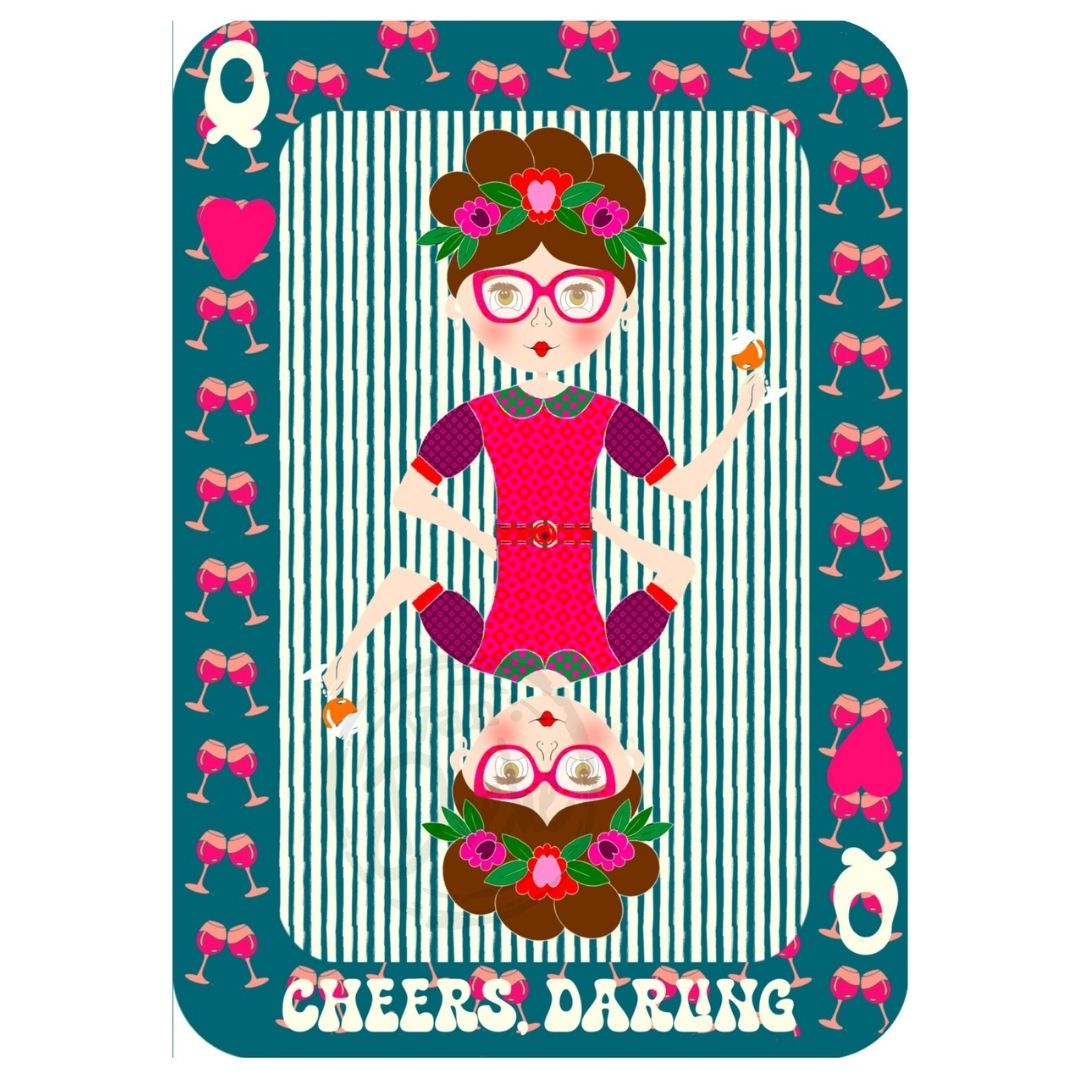 Illustratie Ansichtkaart –CHEERS DARLING- Van Doeke (kopie)