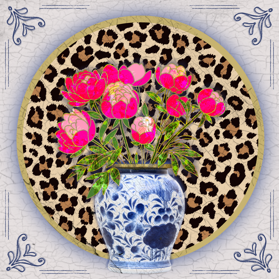 Tegeltje delftsblauw met panterprint