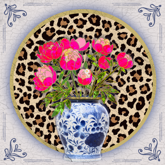 Tegeltje delftsblauw met panterprint