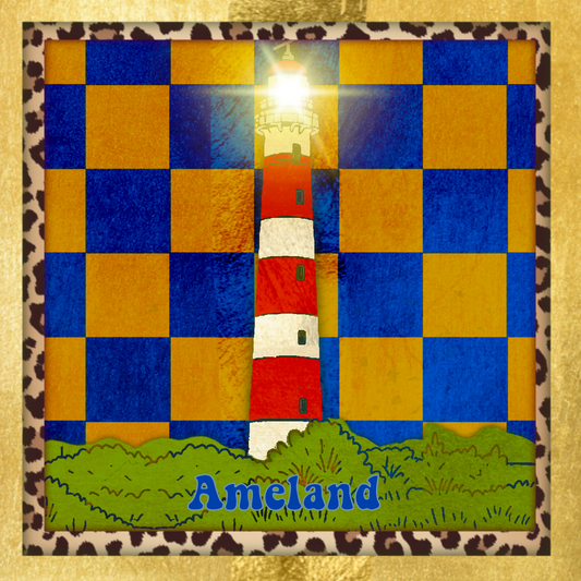 Tegeltje vuurtoren Ameland blauw