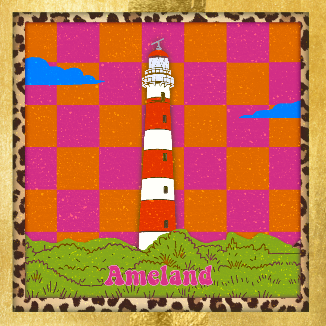 Tegeltje vuurtoren Ameland roze