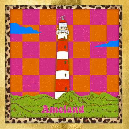 Tegeltje vuurtoren Ameland roze