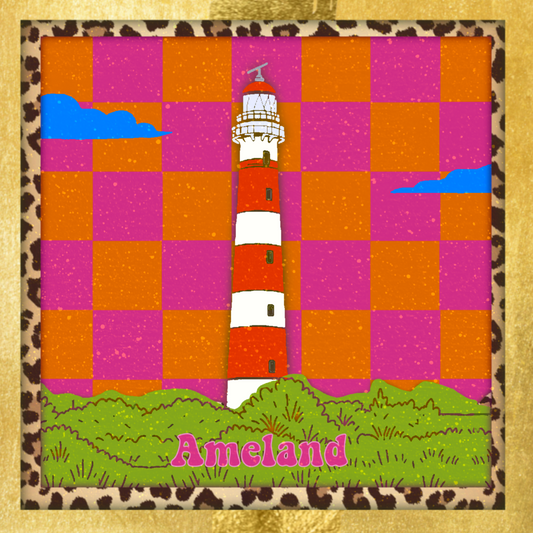 Tegeltje vuurtoren Ameland roze